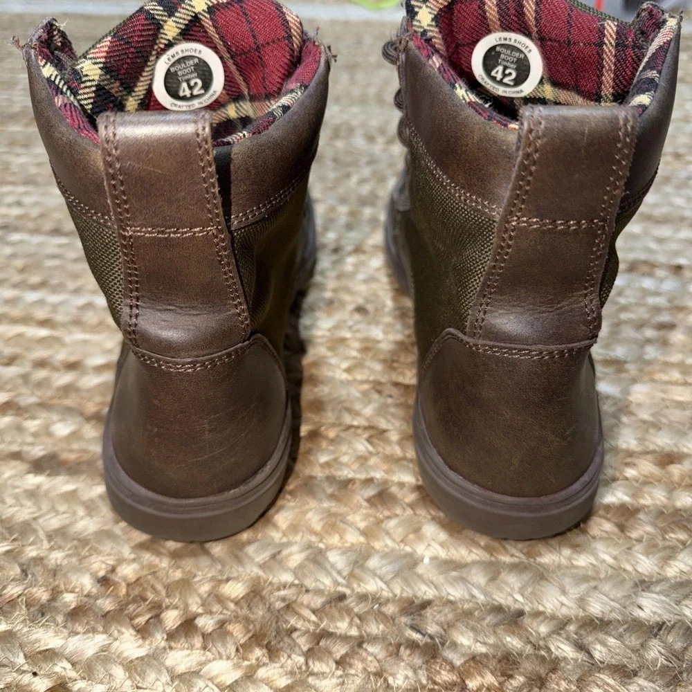 Lems Boulder Boot Boots Timber Brown Plaid Lined Size 9 Men's 10.5 Women EU 42